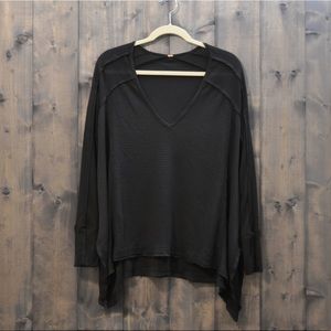 Free People V Neck Thermal Raw Edge Sweater Top S